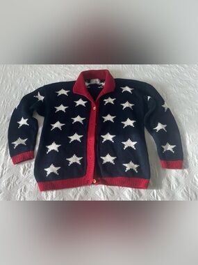 Cotton Salsa Women Sweater, Size Large Cardigan Hand Knit white stars, Semi New.